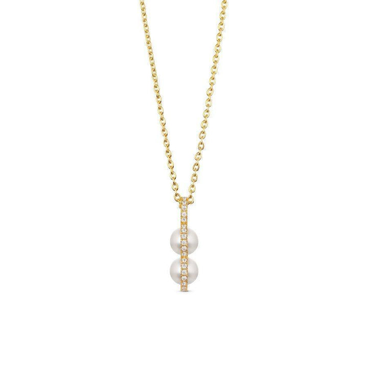 hiereth-paul-x-polar-jewelry-bahati-ketting in goudkleurige ketting met twee parels en zirkonia-details. Model BAH-NL-GD-WP-WZ-00503