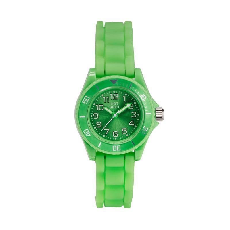 HOT SHOT Groene wijzerplaat van Borneur, heldergroene siliconen band, horloge in sportieve stijl. Model 10472-1