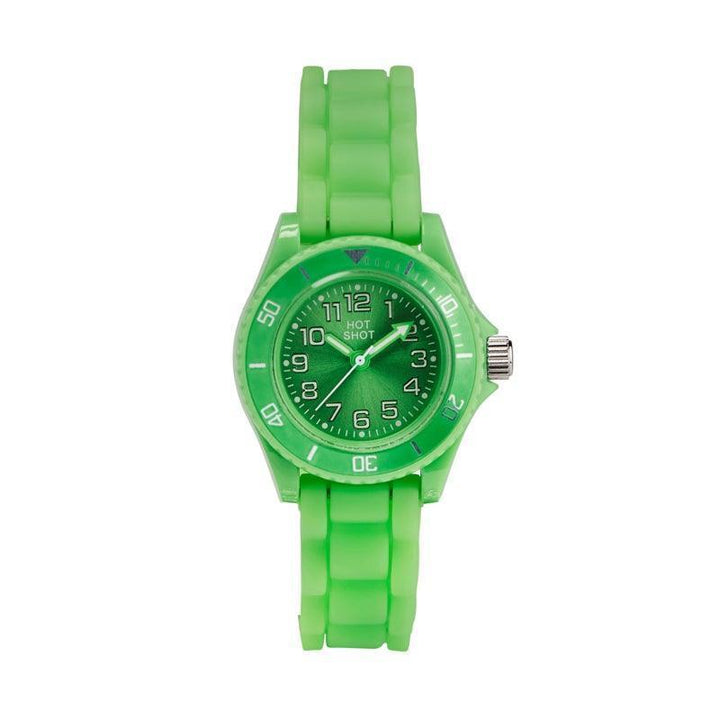 HOT SHOT Groene wijzerplaat van Borneur, heldergroene siliconen band, horloge in sportieve stijl. Model 10472-1