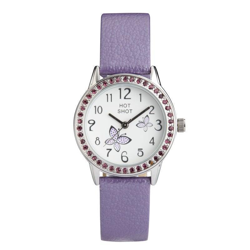 Hot Shot Borneur met paarse vlinders met paarse leren band en sierstenen. Model 18783-1.