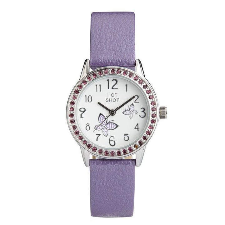 Hot Shot Borneur met paarse vlinders met paarse leren band en sierstenen. Model 18783-1.