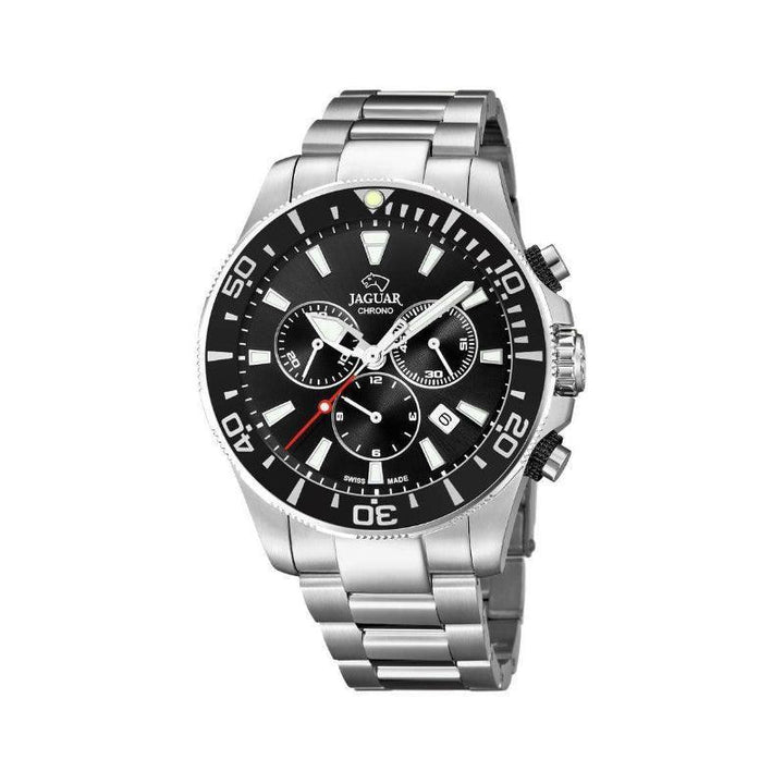 Jaguar herenhorloge Executive Diver met zwarte wijzerplaat, stalen kast en chronograaf details. ModelJ8613-J8613-1