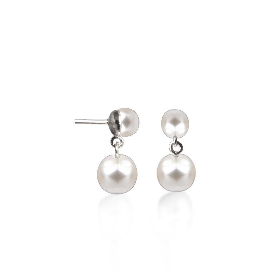 Jeberg Jewellery Double Pearl Oorbellen, zilver met twee witte parels in een elegant design. Model 51852-51852-1