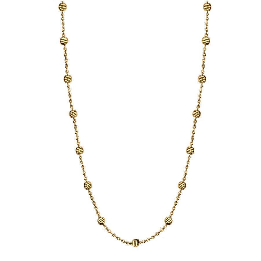 Jeberg Jewellery Gold Beads Necklace, enkelketting in zilver verguld met kleine gegroefde gouden kralen. Model 4575-42-g.