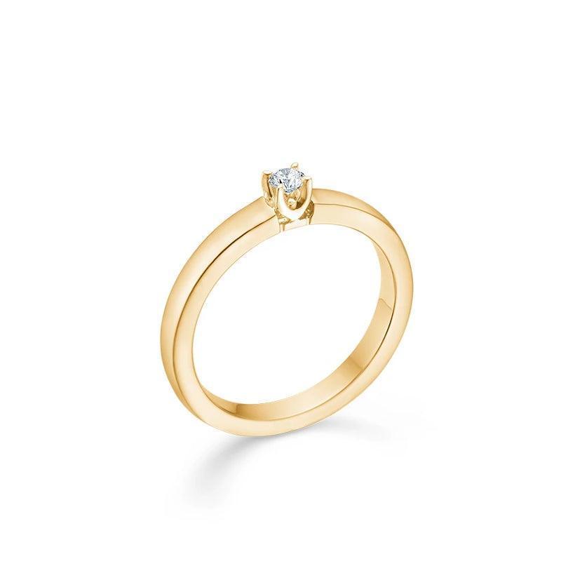 Mads Z 14kt Crown Alliance ring diamant 0,09 ct toont een elegante gouden ring met ronde briljant, model 1541891-001.