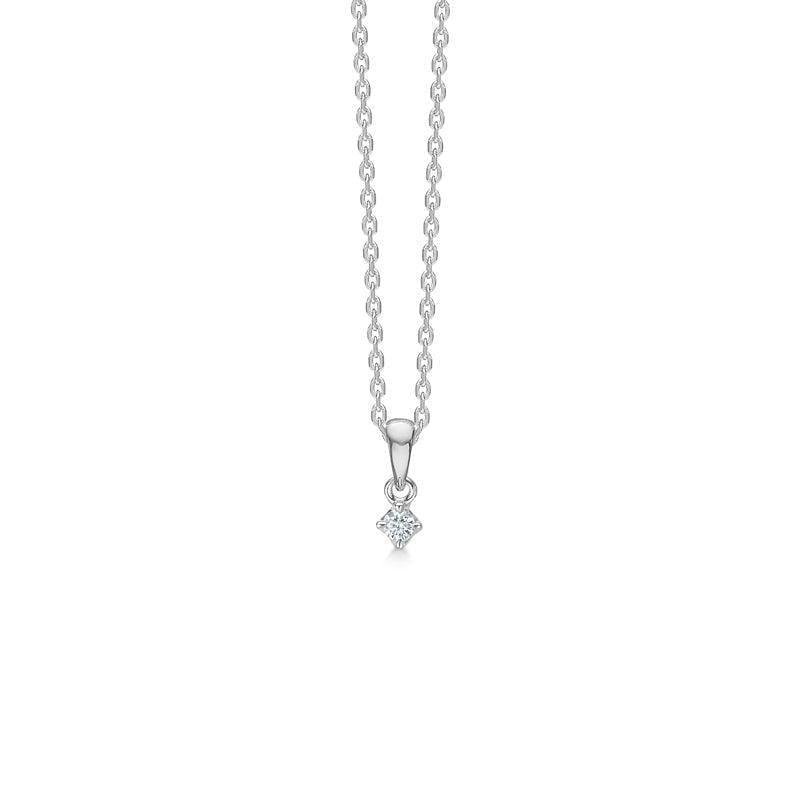 Mads Z 14kt Crown Diamond Hanger 0,04 ct witgoud, elegante ketting met kleine diamanten hanger. Model1631604-1
