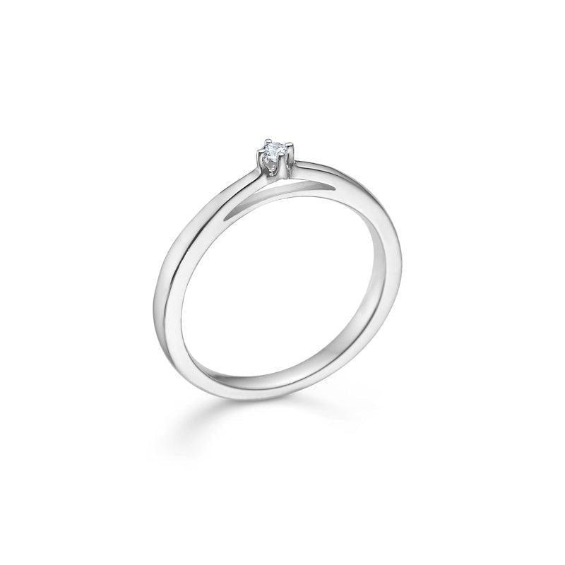 Mads Z 14kt Crown Ring witgoud 0,04 ct met kleine diamant in eenvoudige, elegante stijl. Modelnummer 1641604-001.