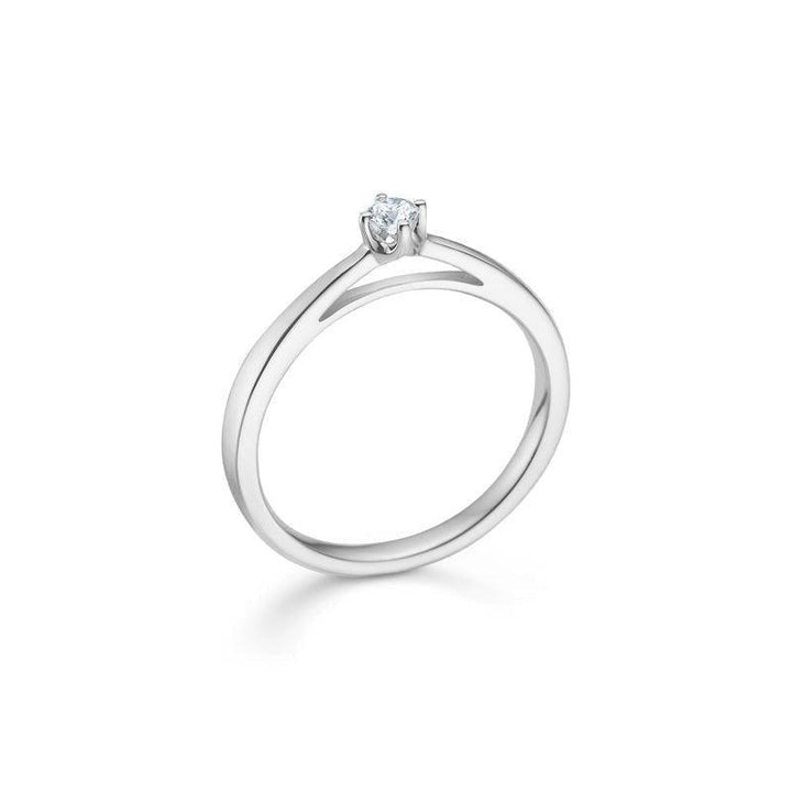 Mads Z 14kt Crown Ring witgoud 0,09 ct toont een elegante ring in witgoud met een briljant. Modelnummer 1641609-001.