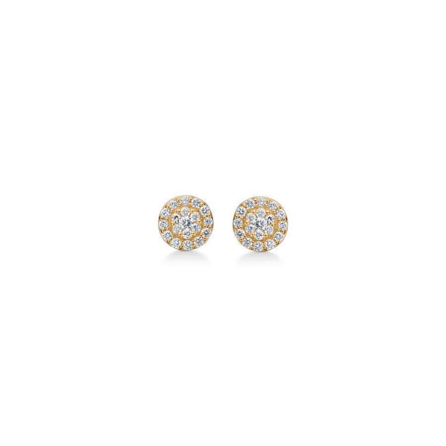 Mads Z 14 kt Eleanor Petite Studs weergegeven als een paar ronde gouden oorbellen met heldere stenen, model 1511074-1