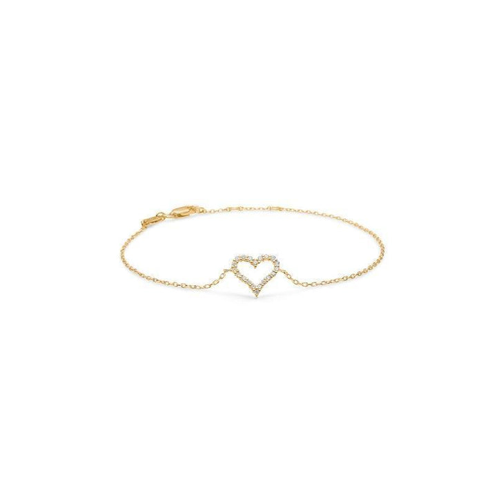 Mads Z 14kt Tender Heart armband met een open hart van goud en kleine diamanten op een witte achtergrond. Modelnummer 1551312
