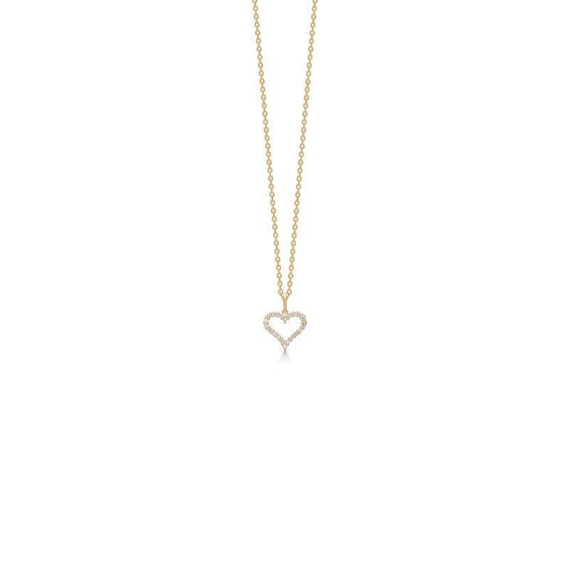 Mads Z 14kt Tender Heart hanger 0,20 ct aan een fijne gouden ketting met hartvormige diamanten hanger. Model 1531320-1