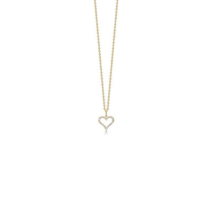 Mads Z 14kt Tender Heart hanger 0,20 ct aan een fijne gouden ketting met hartvormige diamanten hanger. Model 1531320-1