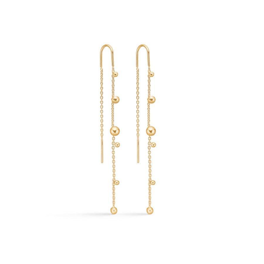 Mads Z 14kt Bubbles Earrings, lange ketting oorbellen in goud met kleine balletjes, model 1500166-1500166-1