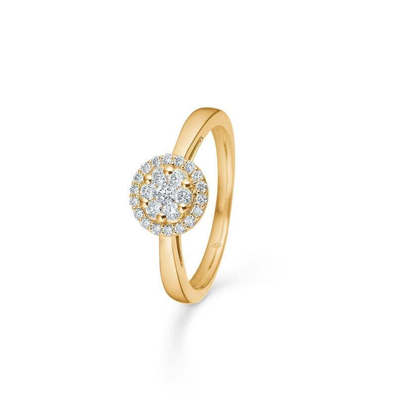 mads z 14kt eleanor ring met briljanten toont een elegante gouden ring met een rond centrum en heldere diamanten. Model 1541075-001