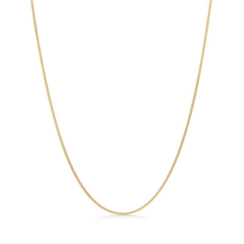 Mads Z 14kt ketting panzer 40-45cm weergegeven als een eenvoudige, klassieke gouden ketting op een witte achtergrond. Model 9520120-9520120-1.