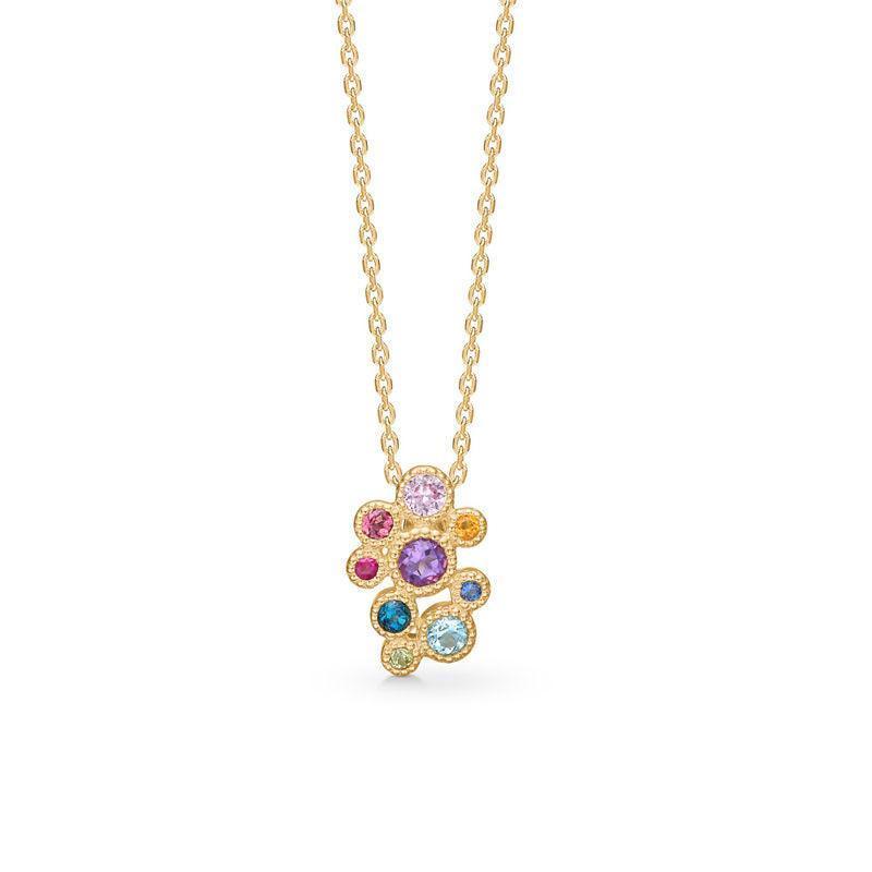 Mads Z 14kt Luxe Regenbooghanger met verschillende gekleurde stenen aan ketting, elegant en goudkleurig. Model 1534062-1