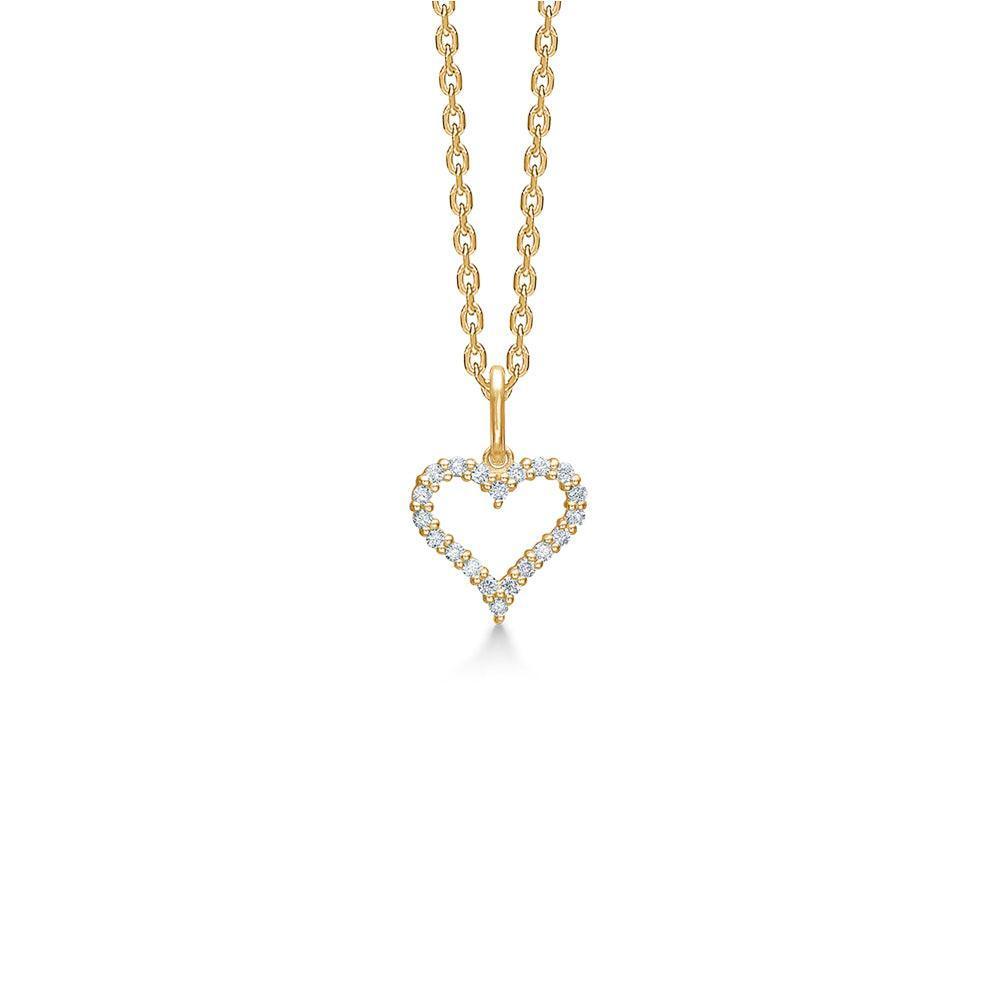 Mads Z 14kt Tender Heart-halsketting van 0,12 ct met open harthanger in goud en fonkelende diamanten. Modelnummer 1531312