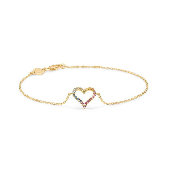 Mads Z 14kt Tender Heart Rainbow armband met harthanger in regenboogkleuren aan fijne gouden ketting. Model1554340