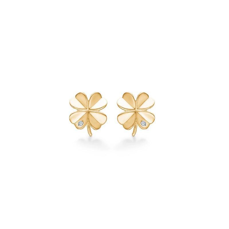 Mads Z 8kt Cover studs met zirkonia, klavervormige gouden studs met heldere zirkonia, Model 3317102-1