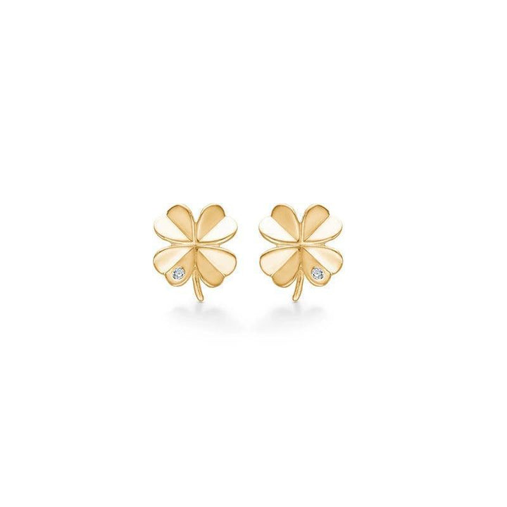 Mads Z 8kt Cover studs met zirkonia, klavervormige gouden studs met heldere zirkonia, Model 3317102-1