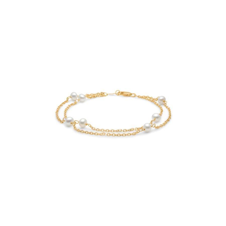 Mads Z 8kt Moonlight armband met dubbel vergulde ketting en witte parels, model 3353117-3353117-1