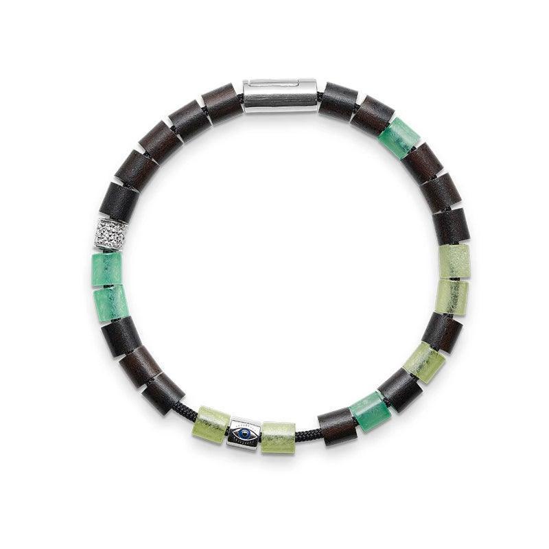 Mads Z Black Sun North Shore armband met donkere en groene parels, zilveren detail en magnetische sluiting. Model 5159036-001.