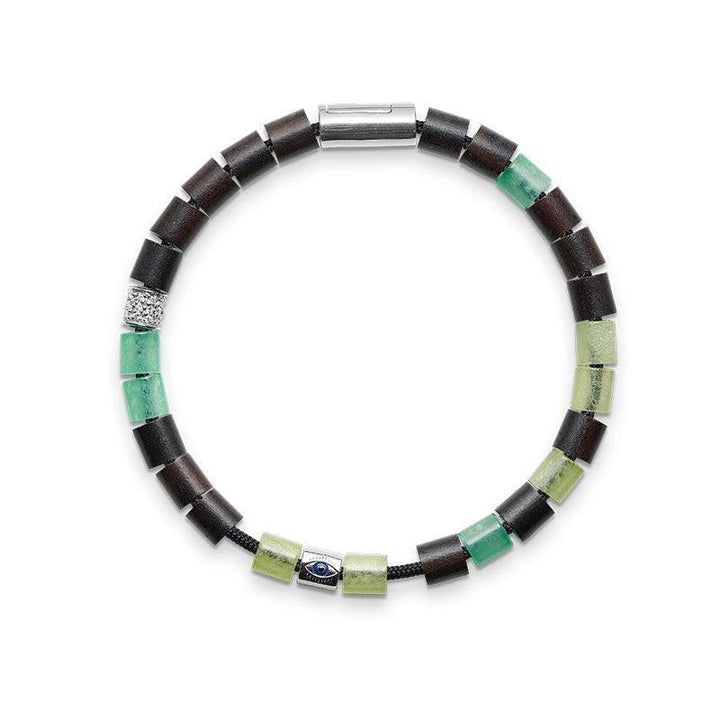 Mads Z Black Sun North Shore armband met donkere en groene parels, zilveren detail en magnetische sluiting. Model 5159036-001.