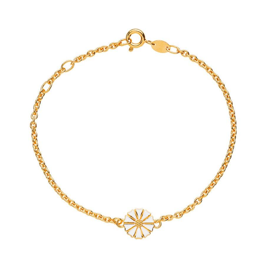 Madeliefje Vergulde armband met witte margriet hanger in vergulde ketting, model 901009-M