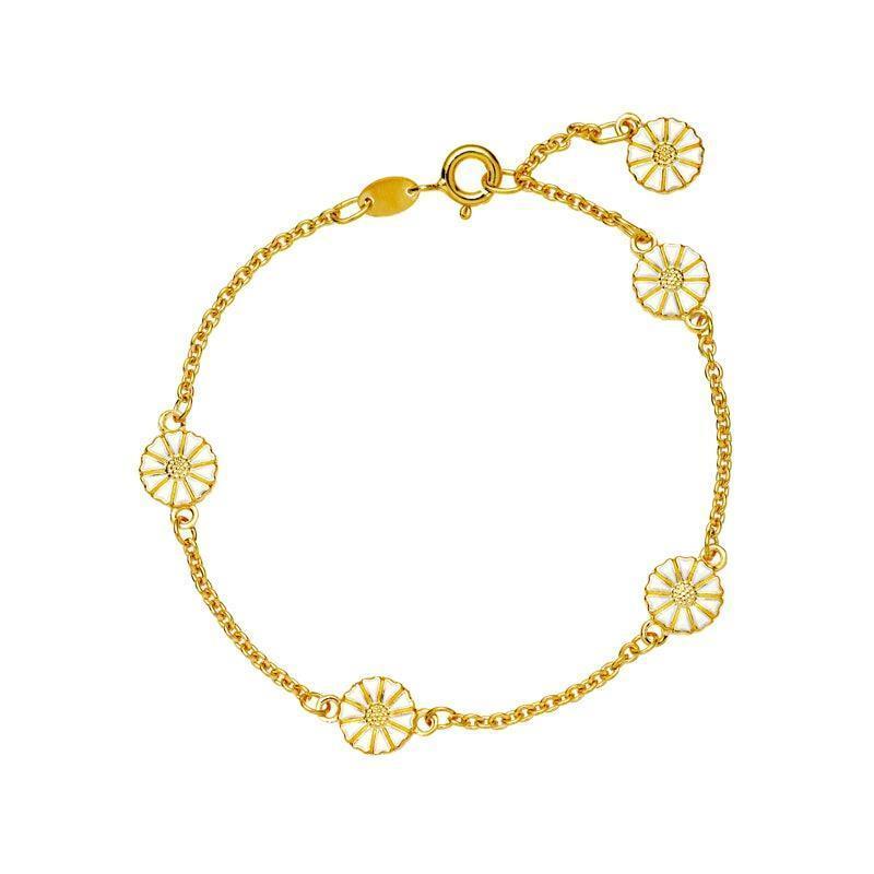 Madeliefje vergulde armband met margrieten in een elegante ketting, model 90107018-5-m.