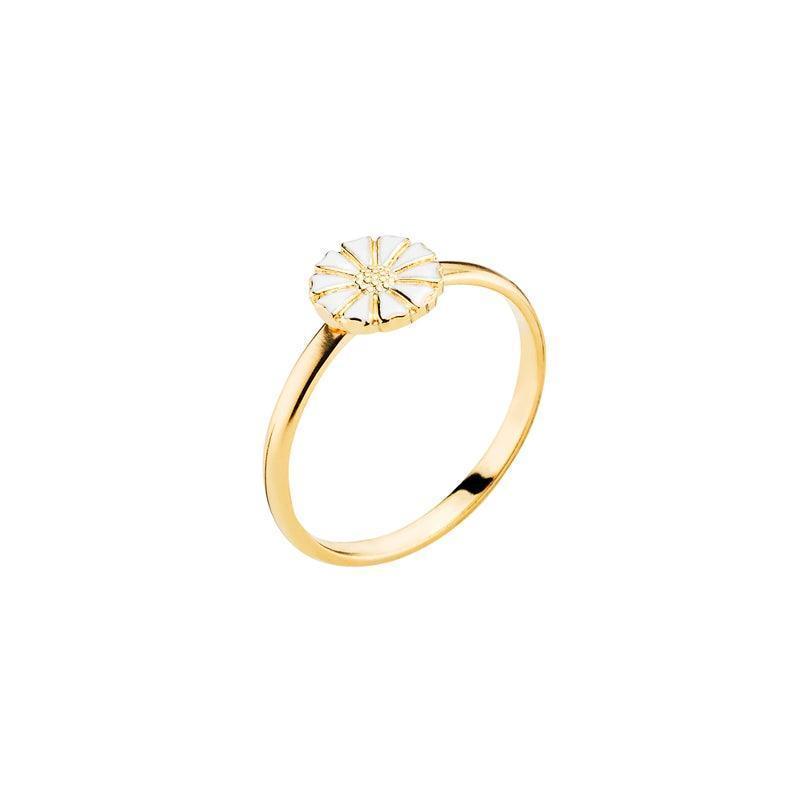 Daisy vergulde gouden ring 7,5 mm met madeliefjebloem in wit emaille, model 907075-M-001-1.