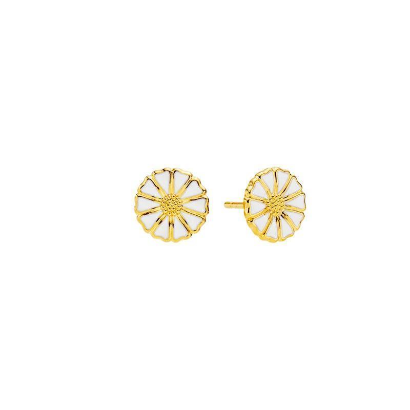 Marguerite vergulde studs 9 mm, elegante studs in goudlook met wit emaille. Model 909009-4-M