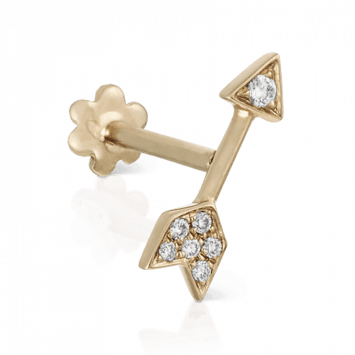 Maria Tash 10 mm Diamond Arrow Threaded Stud in goud met kleine diamanten, elegant detailschot. Modelxar10d-001-1