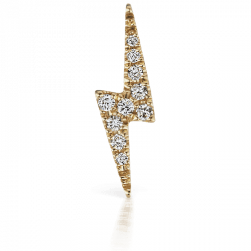Maria Tash 11 mm diamanten bliksemschicht met schroefdraad in goud met diamanten, bliksemschichtdetail. Modelxlb11d-001-2