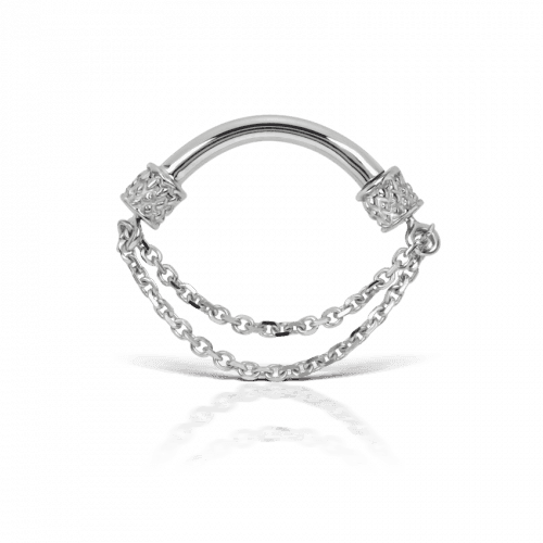 Maria Tash 14g 6,5 mm dubbele ketting Septum Spinner-sieraden in glanzend zilver met twee fijne kettingen. Modellenss2ch1465-w-1.