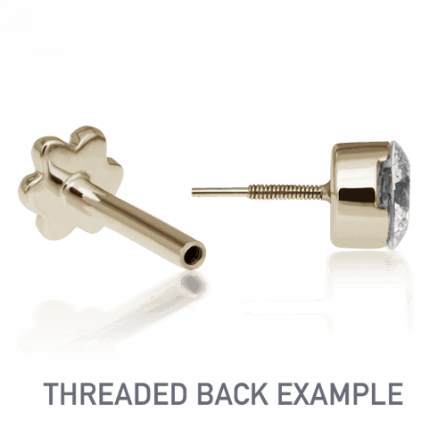Maria Tash 1,5 mm onzichtbare set diamanten schroefdraadknop, weergegeven vanaf de zijkant en achterkant, in goud met diamant, model xivi5d-001-2.