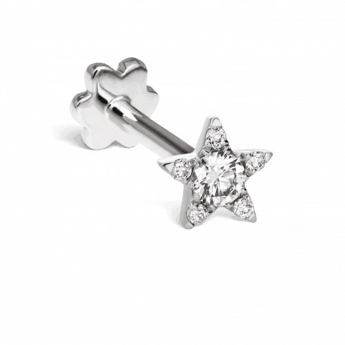 Maria Tash 4,5 mm Diamond Star Threaded Stud 18kt witgoud, stervormige stud met helder midden, Model xstar45d-w-001-1