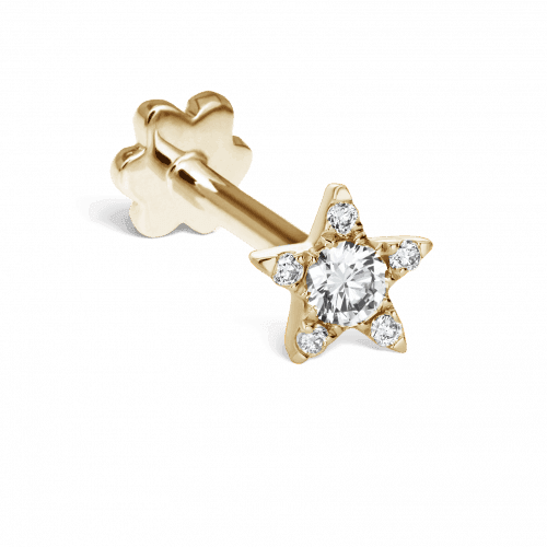 Maria Tash 4,5 mm Diamond Star Threaded Stud 18kt in goud met stervorm en diamanten. ModelXSTAR45D-001