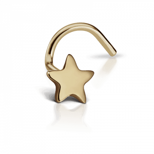 Maria Tash Neuspiercing Plain Star 14kt, enkele neuspiercing in helder goud in de vorm van een ster. Model nstar-1