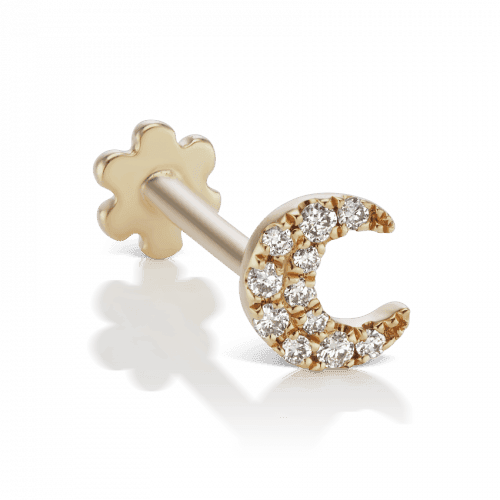 Maria Tash Small Diamond Moon Threaded Stud 18k goud met fonkelende diamanten, model XMSNPAD-001-1.