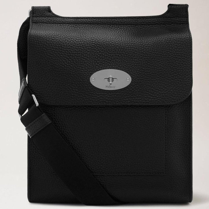 Mulberry Antony N Classic Grain zwarte schoudertas van generfd leer met zilveren detail, model HH4645205A211
