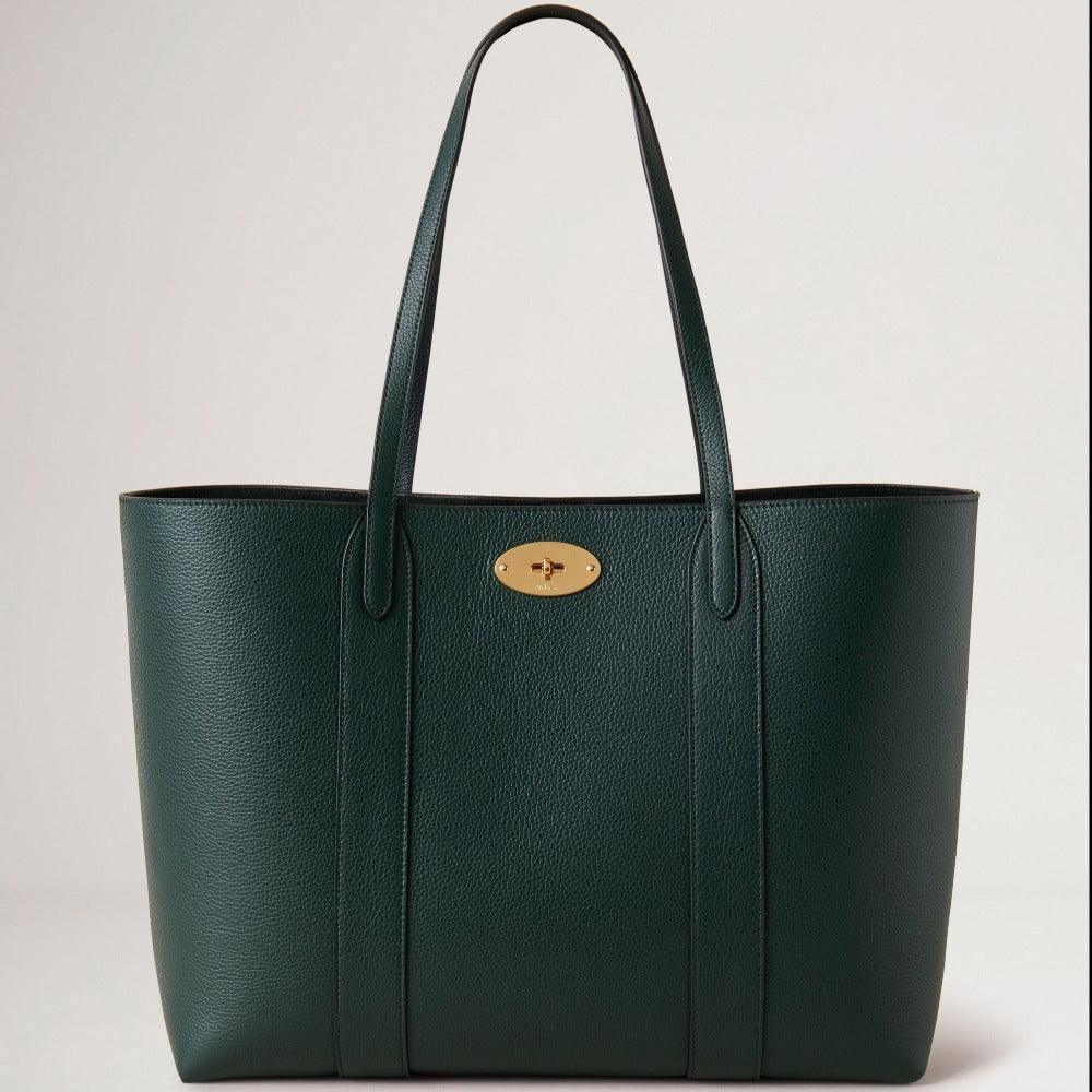 Mulberry Bayswater Tote Klein Klassiek Korrel Mulberry Groene, elegante donkergroene leren tas met gouden gesp. ModelHH5727205Q633