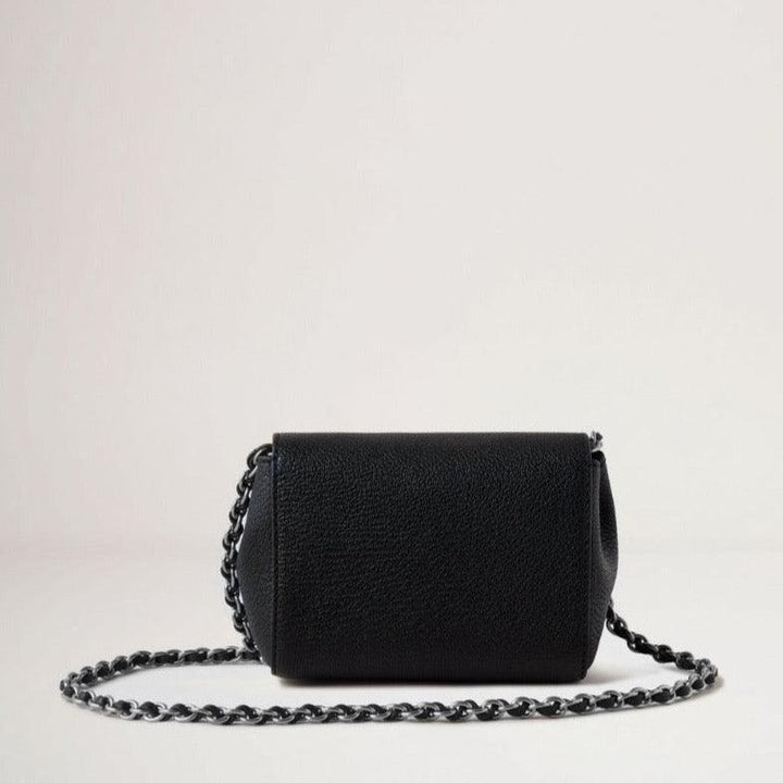 Mulberry Mini Lily Zwarte zilverkleurige schoudertas van zwart leer met zilveren ketting. ModelRL7745874A237