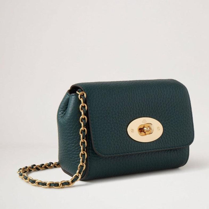 Mulberry Mini Lily mulberry groen toont crossbodytas in donkergroen leer met gouden ketting, model RL7749736Q633