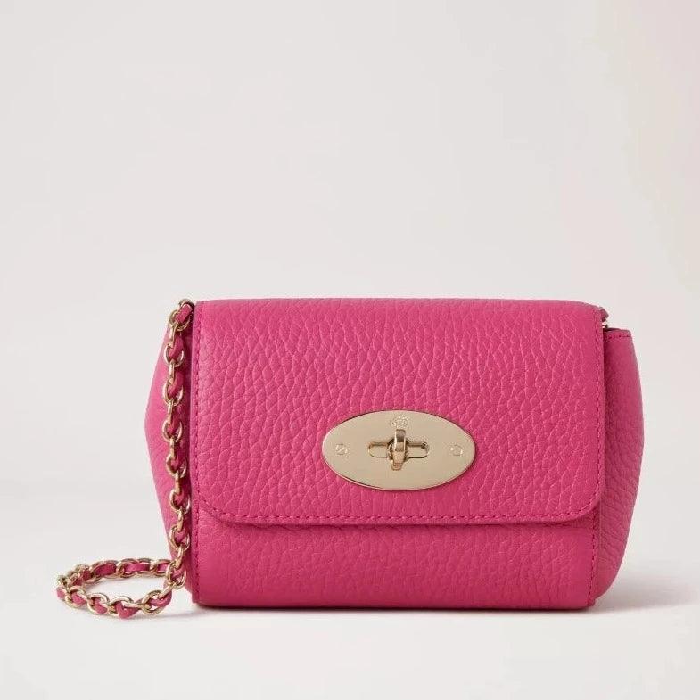 Mulberry Mini Lily mulberry roze clutch van gestructureerd leer met gouden kettingriempje. ModelRL7749736J191