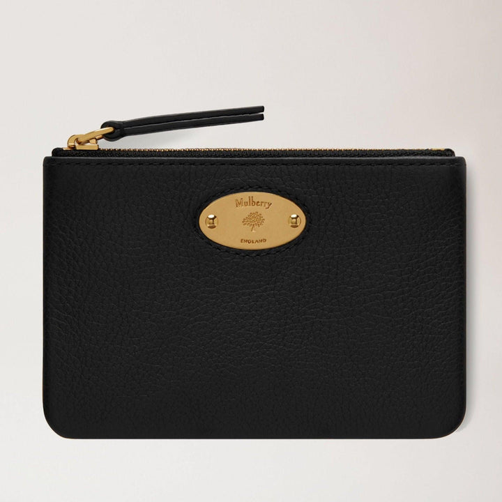 Mulberry Plaquette kleine portemonnee met ritssluiting, zwart leer met gouden plaat en ritssluiting. ModelRL5682013A100