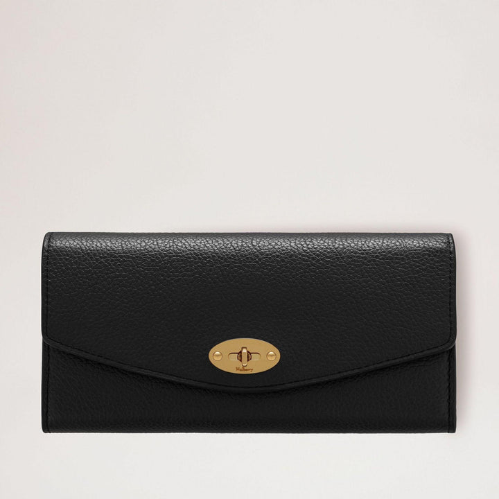 Mulberry Portemonnee Darley Wallet Small Classic Grain Black, zwarte portemonnee van leer met gouden sluiting, model RL4868205A100
