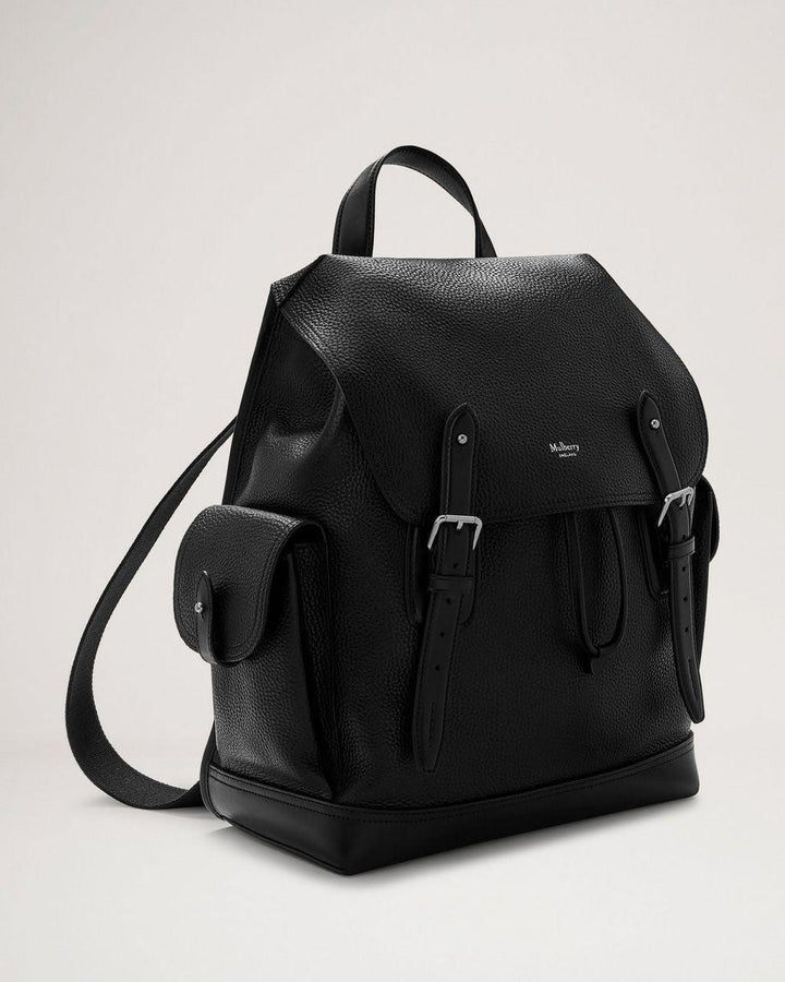 Mulberry Rugzak Heritage Rugzak van zwart leer met twee zijvakken, model HH5005346A100.