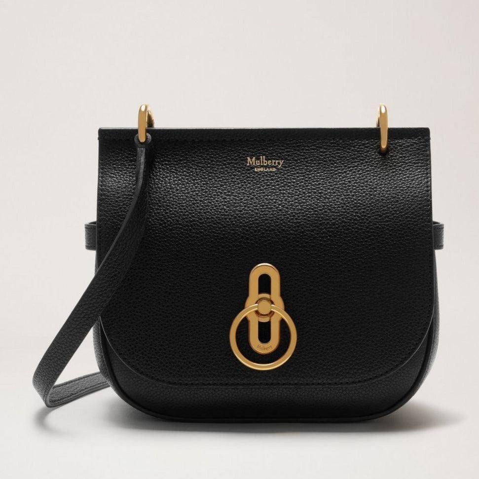 Mulberry Small Amberley Satchel Small Classic Grain Black, zwart leren tas met gouden details, Model HH4966205A100