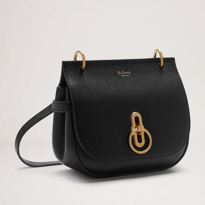 Mulberry Kleine Amberley Satchel Small Classic Grain Zwart in zwart leer met gouden details, Model HH4966205A100