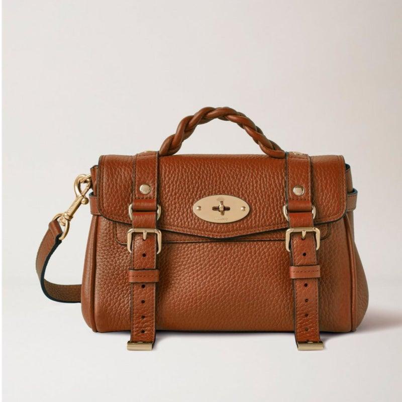 Mulberry Tas Mini Alexa Heavy Grain Chestnut in bruin structuurleer met gevlochten handvat, ModelRL6595736G653